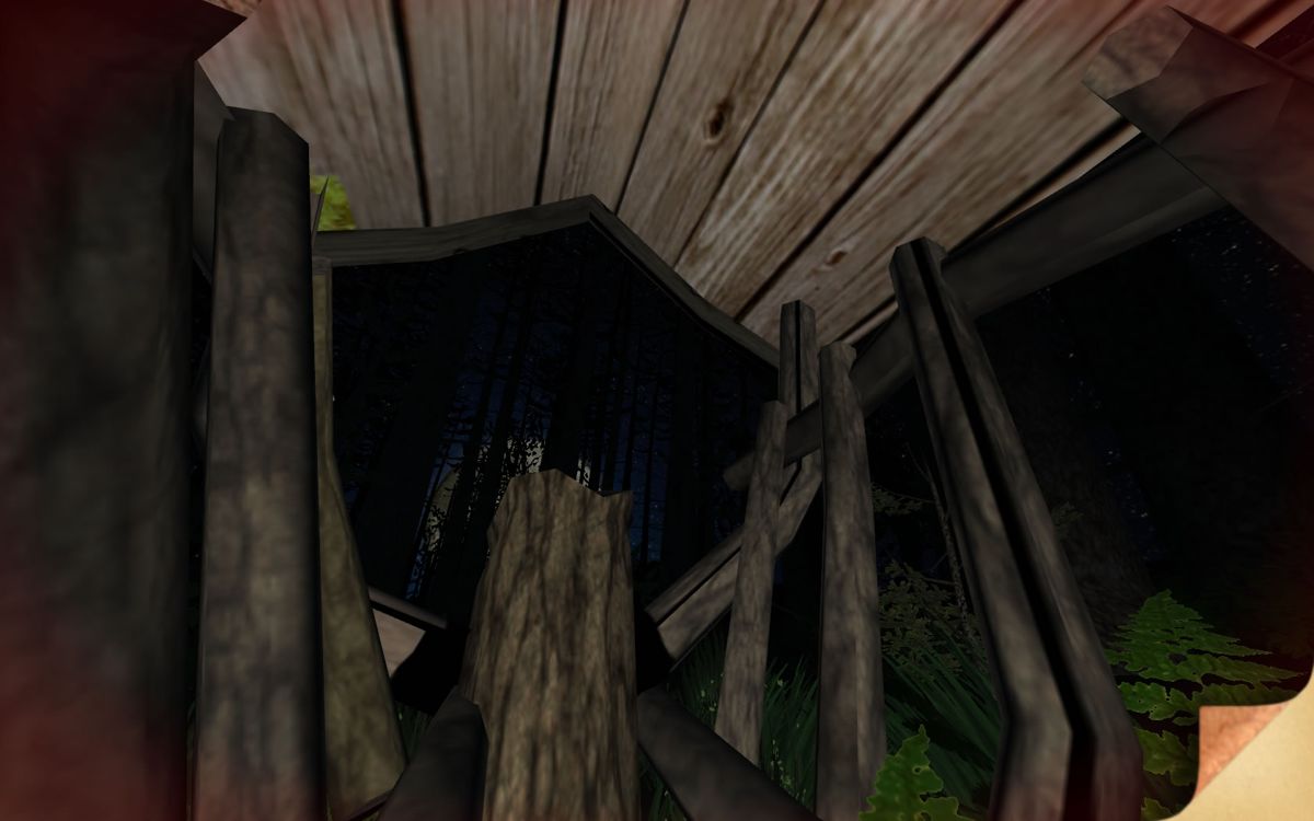Hærfest (Windows) screenshot: Hiding from the hunter inside a wooden structure.