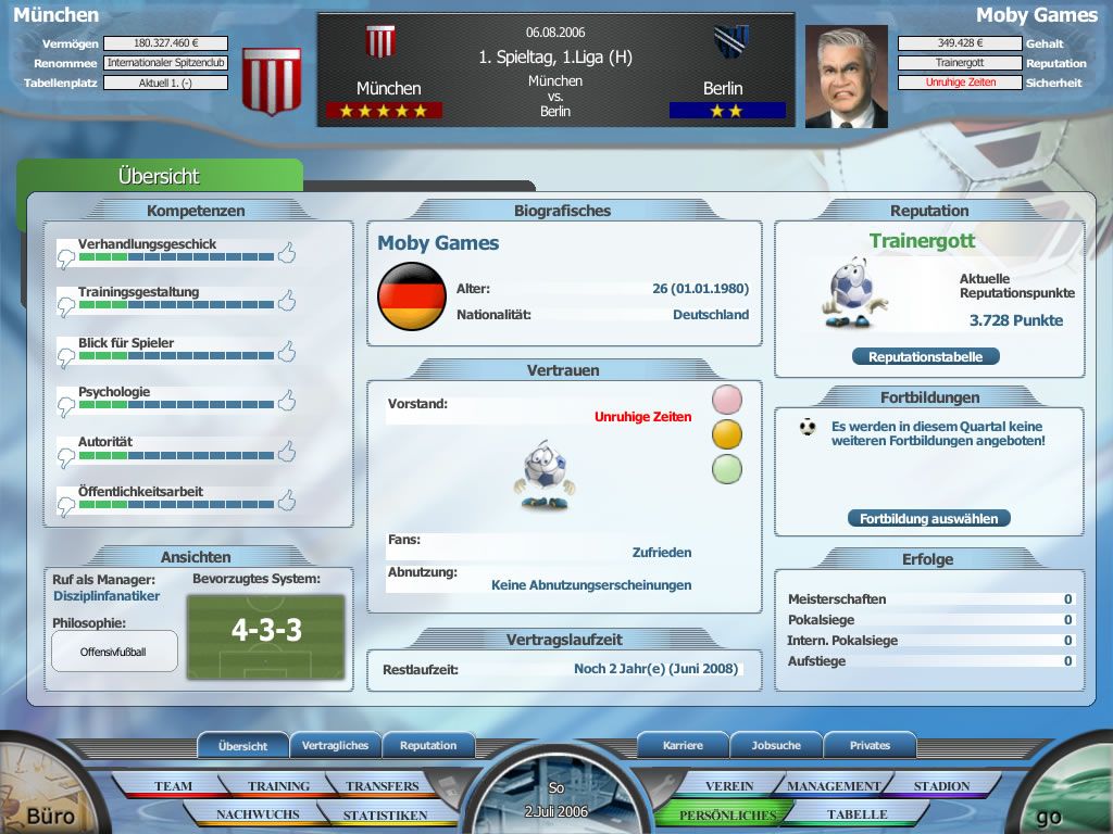 Anstoss 2007: Der Fußballmanager (Windows) screenshot: Personal overview (demo version)