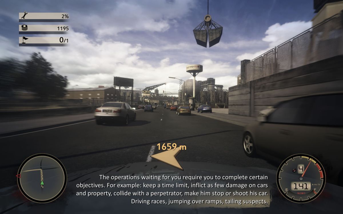 Crash Time III (Windows) screenshot: Arrows show the general directions and remaining distance
