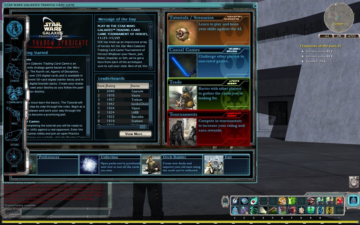 Star Wars: Galaxies - Trading Card Game (Windows) screenshot: Interface from within the Galaxies MMO