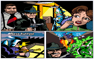 Flight of the Amazon Queen (DOS) screenshot: Cut scene ... nice comic style (Sparky's Commander Rocket Comic)