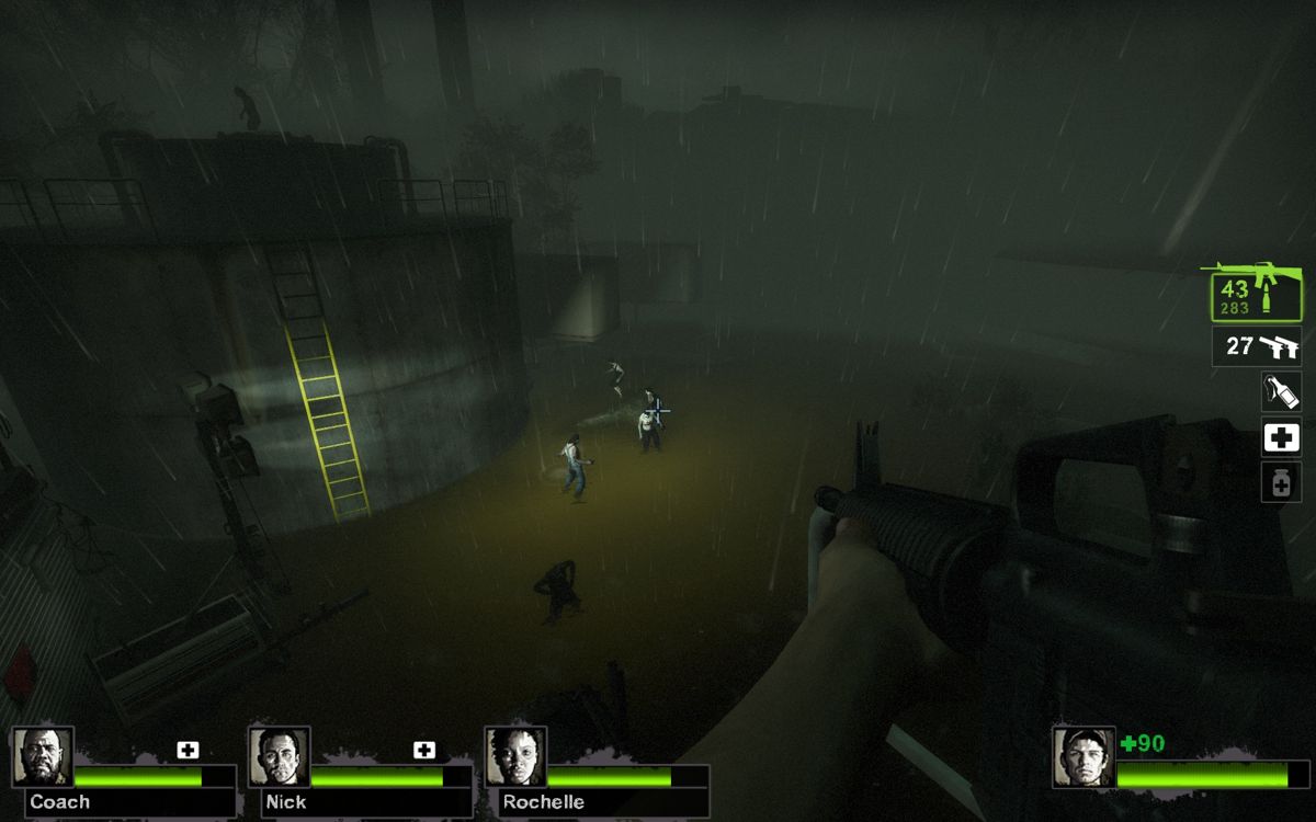 Left 4 Dead 2 (Windows) screenshot: It's raining so much that the whole town is under water.
