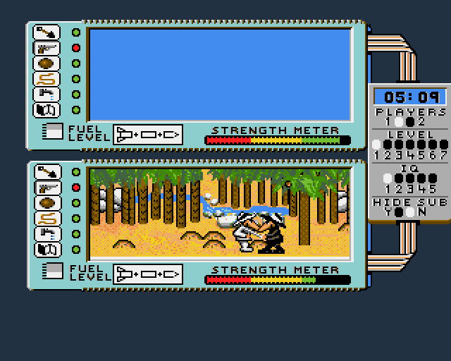 Spy vs. Spy: The Island Caper (Amiga) screenshot: The spies fight it out again
