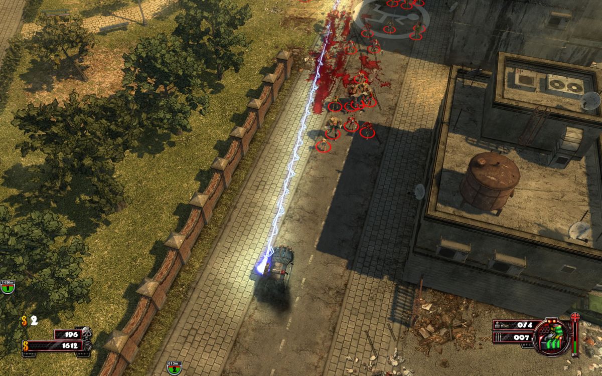Zombie Driver (Windows) screenshot: The rail is mighty, but does not have a broad range.