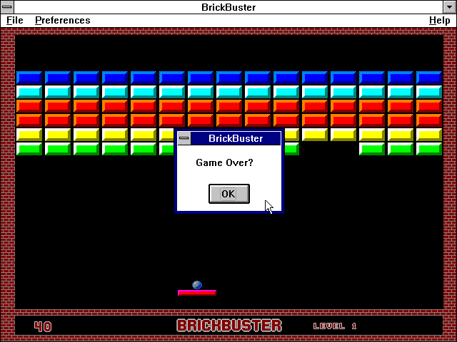 Brickbuster (Windows 16-bit) screenshot: The cliffhanger ending