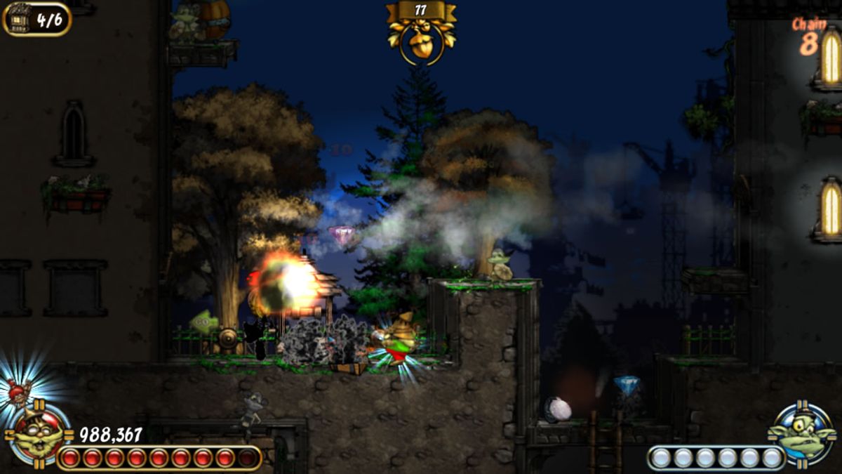 Emberwind (Windows) screenshot: You can hardly see the treasure chest behind the enemies.