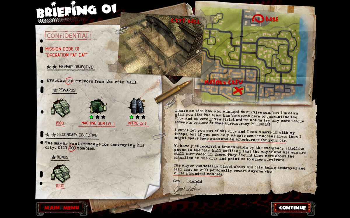 Zombie Driver (Windows) screenshot: One of the briefing screens