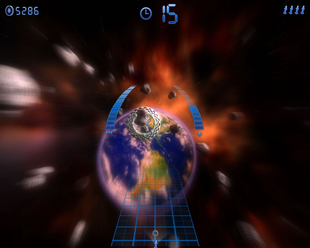 Rocket Racer (Windows) screenshot: This is the goal gate to win the level (demo version)