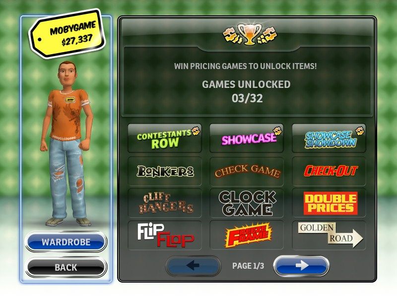 The Price is Right: 2010 Edition (Windows) screenshot: Winning games completes "challenges" and unlocks special content.
