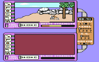 Spy vs. Spy: The Island Caper (Commodore 64) screenshot: Stuck in quicksand