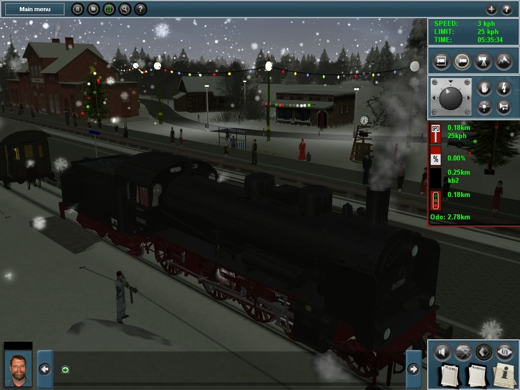 Trainz Simulator 2009: World Builder Edition (Windows) screenshot: We dropped off the passenger coaches at the station, and moved the engine around them to hook up pulling the train.