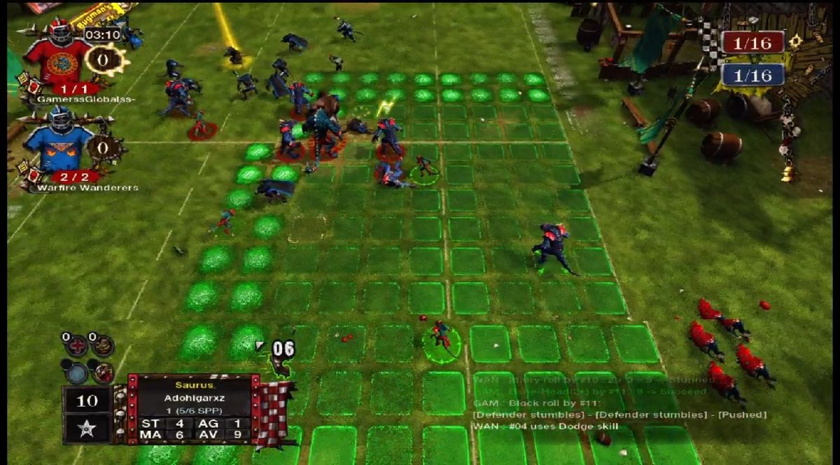 Blood Bowl (Xbox 360) screenshot: My little Lizardman can move a good deal over the field.