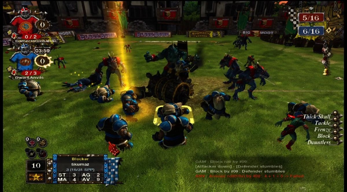 Blood Bowl (Xbox 360) screenshot: The dwarves have the ball and a secret weapon.