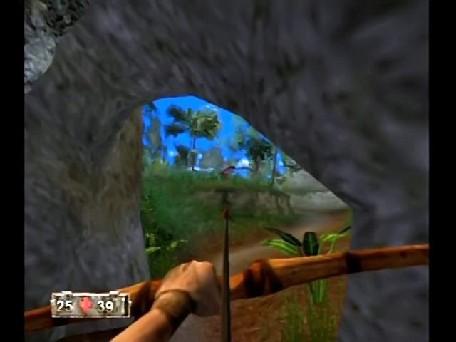 Turok: Evolution (GameCube) screenshot: Raptor shot at the first one... scares them off for now.