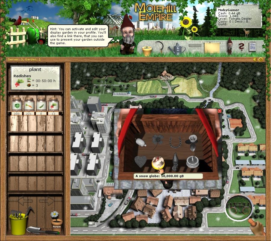 Molehill Empire (Browser) screenshot: She has a nice selection, but very, very expensive.