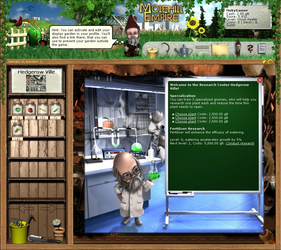 Molehill Empire (Browser) screenshot: But one thing is already open - the research lab.