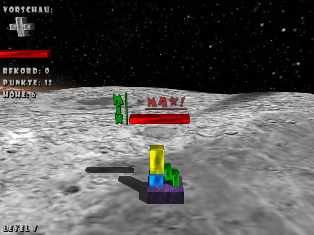 Trembling Towers (Windows) screenshot: The player mustn't reach the "Max!" bar (demo version)