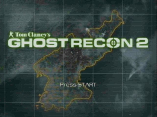 Tom Clancy's Ghost Recon 2: 2007 - First Contact (GameCube) screenshot: Title screen showing the area of conflict in the background.