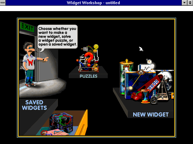 Widget Workshop: The Mad Scientist's Laboratory (Windows 3.x) screenshot: Main menu