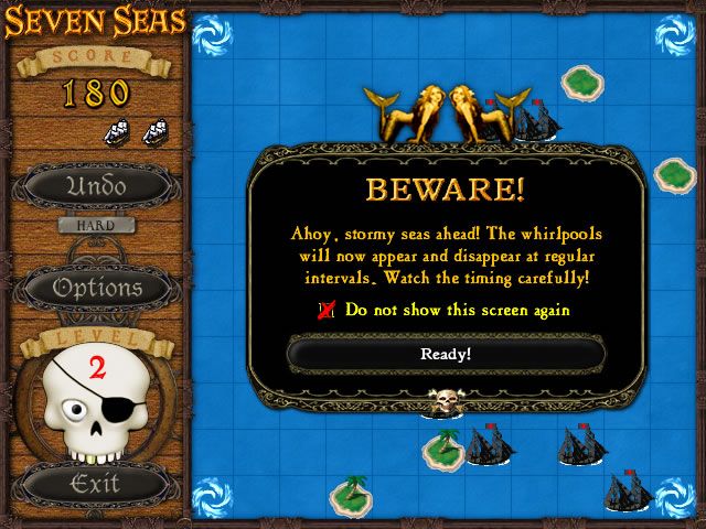 Seven Seas Deluxe (Windows) screenshot: In this level the whirpools will disappear and reappear at a new location.