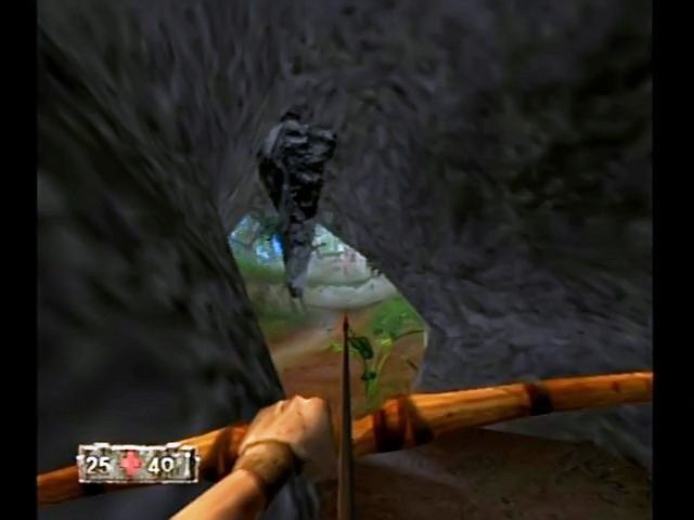 Turok: Evolution (GameCube) screenshot: Ready your bow for a stand-off shot.