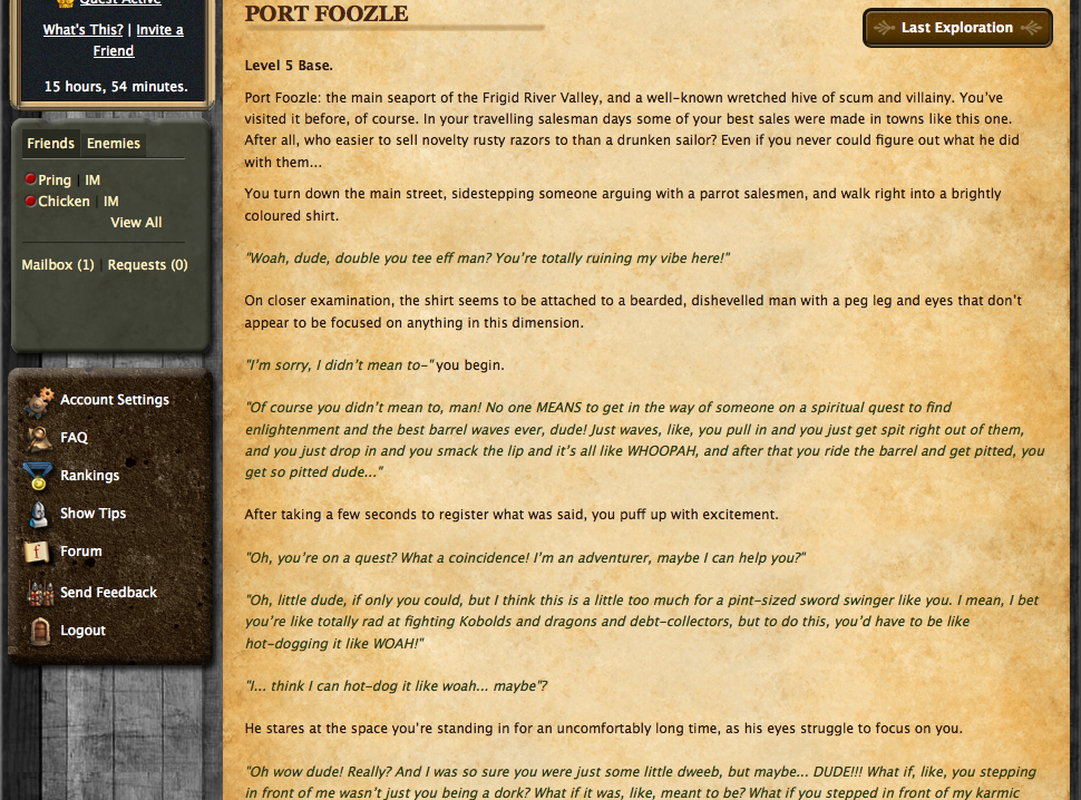 Legends of Zork (Browser) screenshot: Beginning a Quest