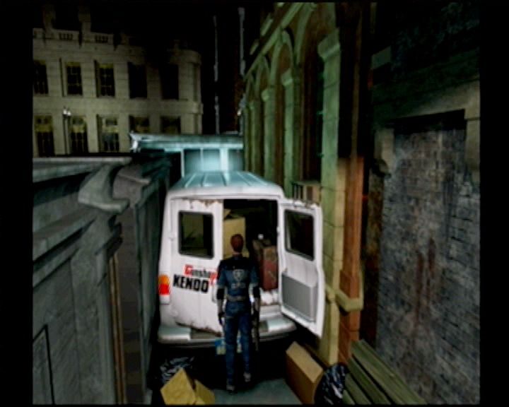 Resident Evil 2 (GameCube) screenshot: Maybe there's something useful in this van.