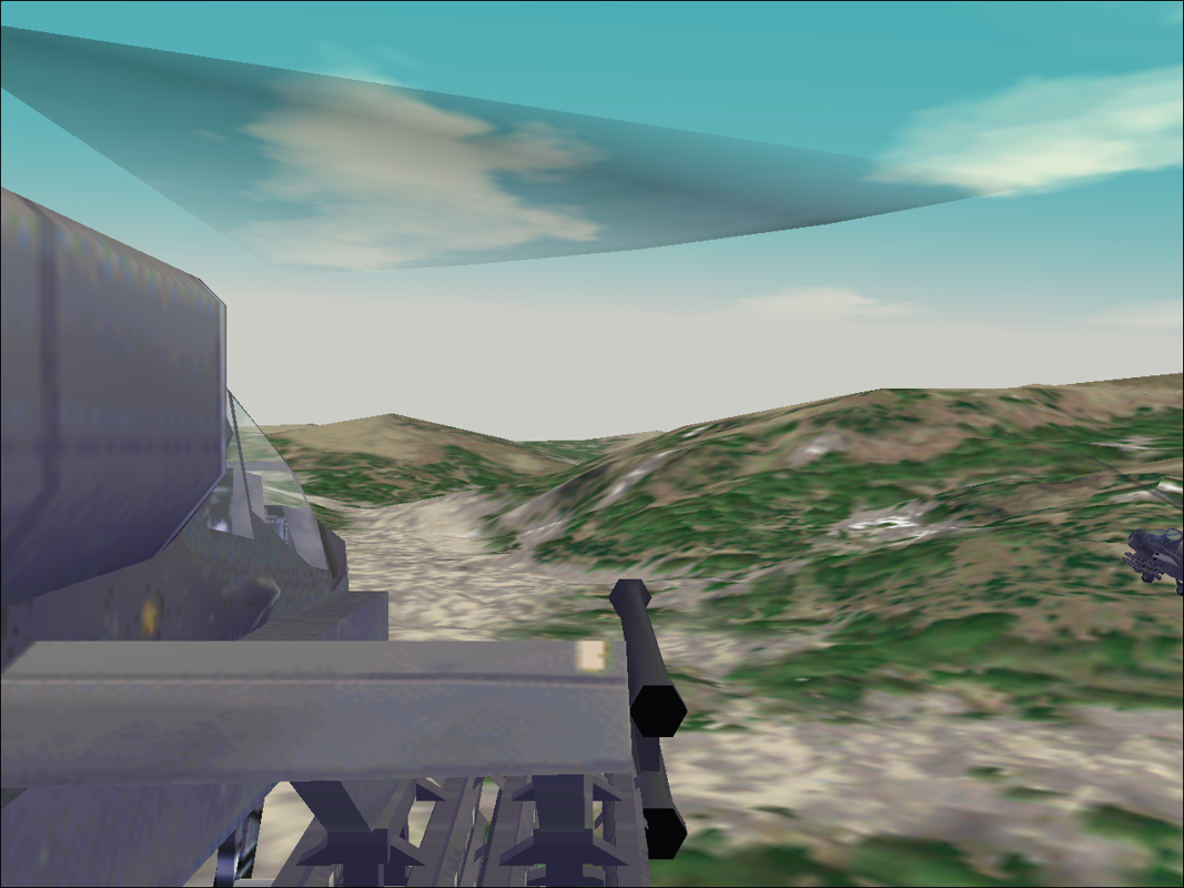 Jane's Combat Simulations: Longbow - Anthology (Windows) screenshot: Wing view with 3Dfx!