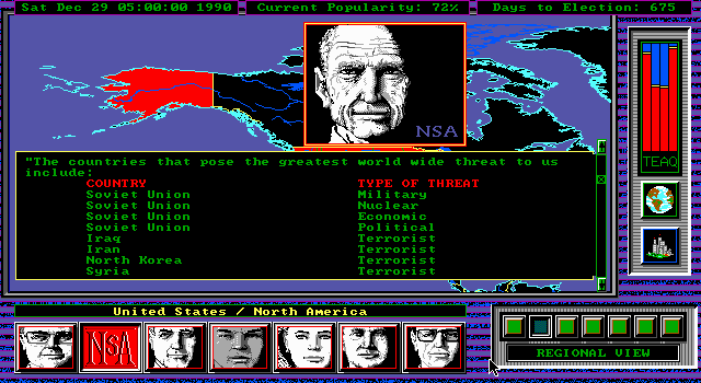 Shadow President (DOS) screenshot: National Security Advisor