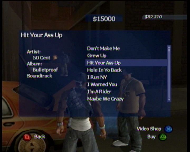 50 Cent: Bulletproof (Xbox) screenshot: Buying some tracks