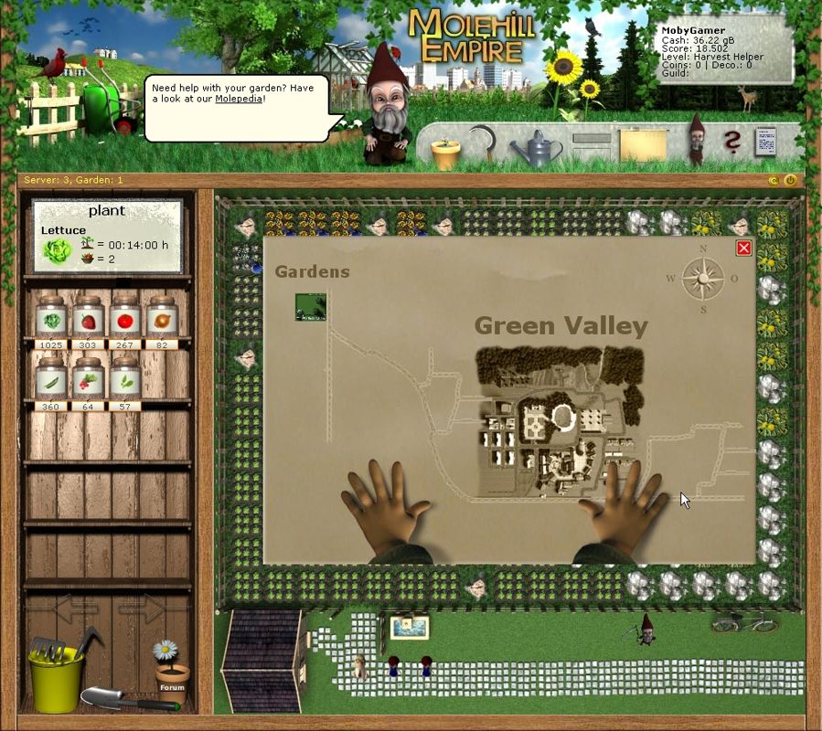 Molehill Empire (Browser) screenshot: Taking a look at the overhead map.