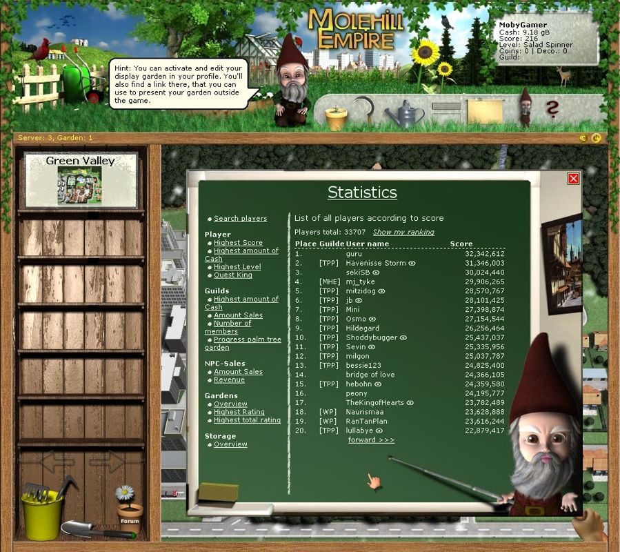 Molehill Empire (Browser) screenshot: Ah, every MMO has them, every MMO needs them: the high-level players.