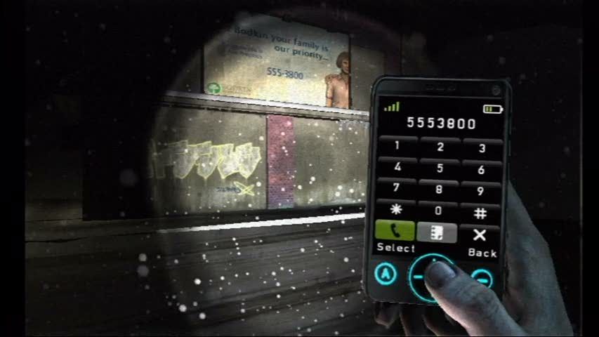 Silent Hill: Shattered Memories (Wii) screenshot: You can call any number you see in the world, with sometimes humorous results.