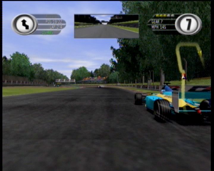 F1 2002 (Xbox) screenshot: While in 1st-person perspective you will see a back mirror.