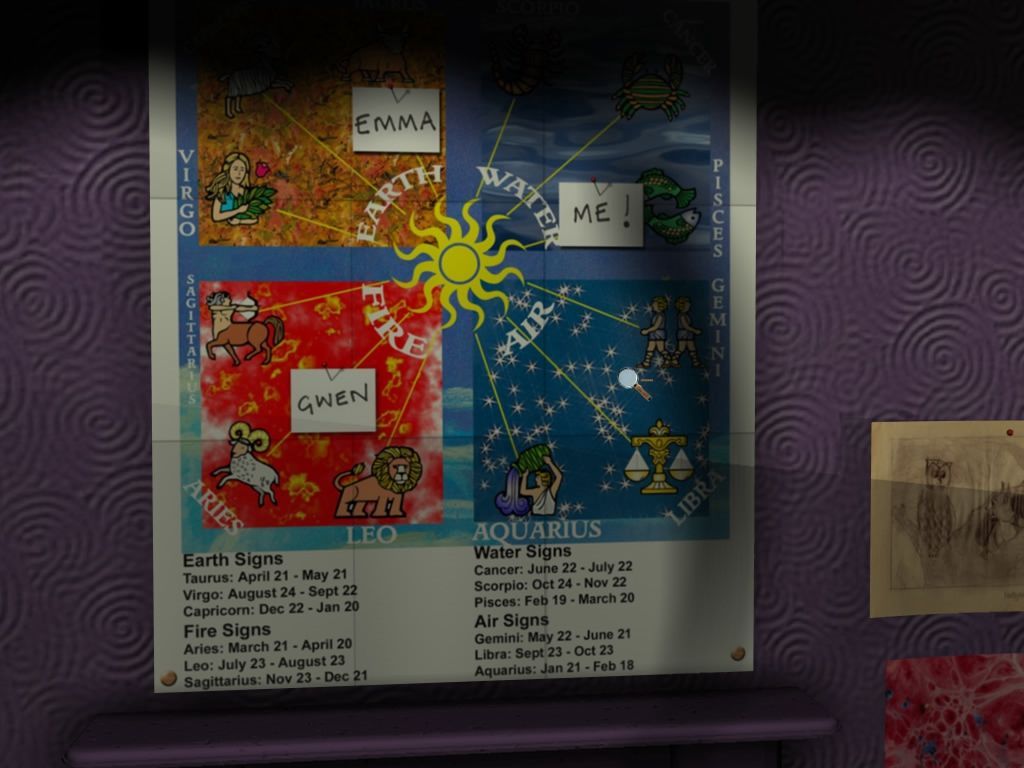 Rhiannon: Curse of the Four Branches (Windows) screenshot: Poster in Rhiannon's bedroom