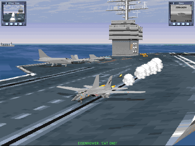 U.S. Navy Fighters (DOS) screenshot: A Tomcat taking-off from the Eisenhower