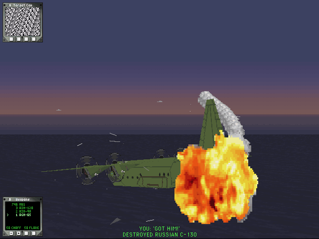 U.S. Navy Fighters (DOS) screenshot: One Hercules down