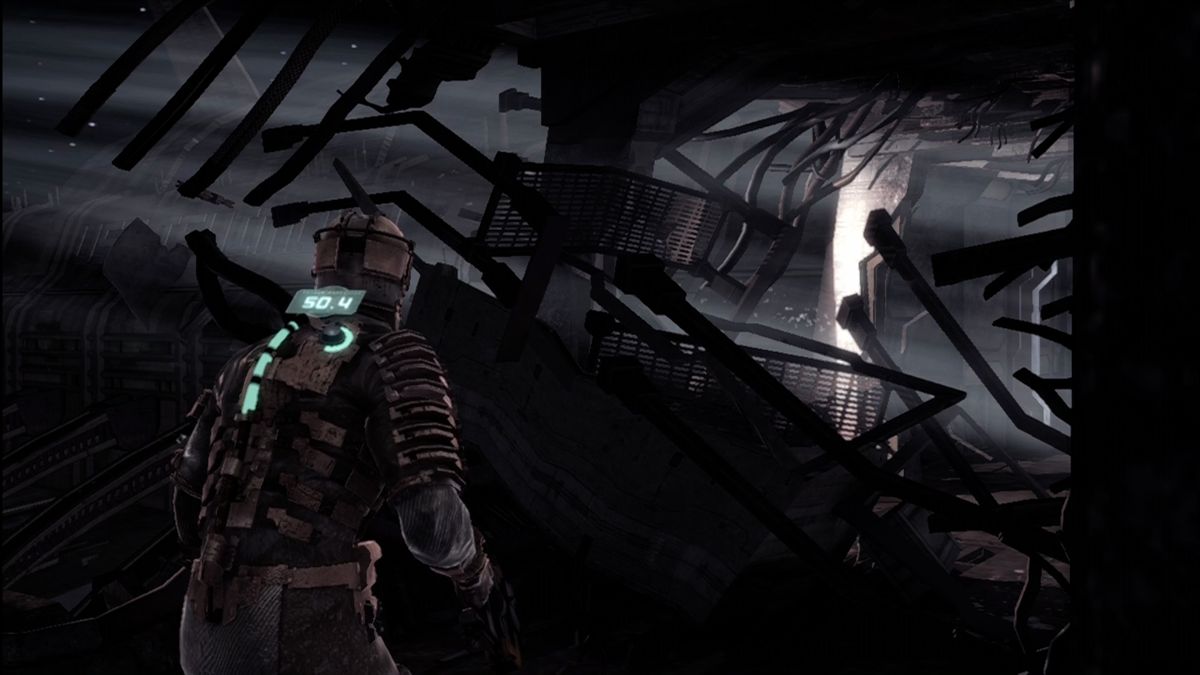 Dead Space (Xbox 360) screenshot: Surviving off our suit's limited oxygen supply.