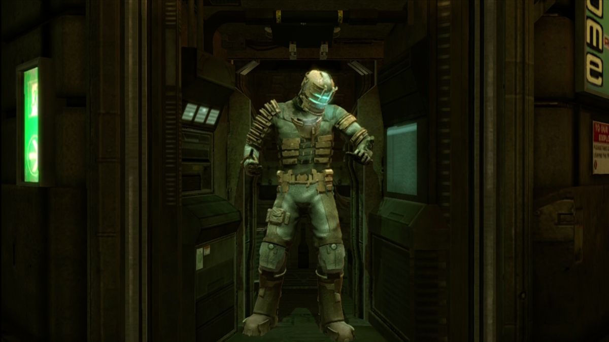 Dead Space (Xbox 360) screenshot: Issac buys a suit upgrade.
