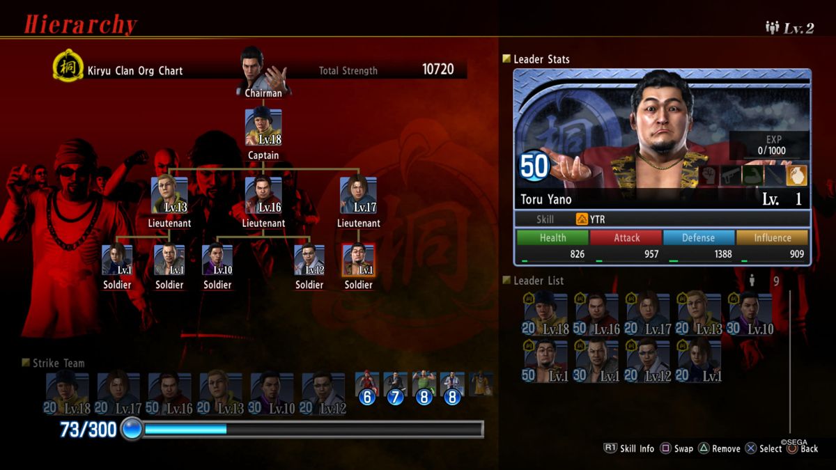 Yakuza 6: The Song of Life (PlayStation 4) screenshot: Kiryu clan hierarchy