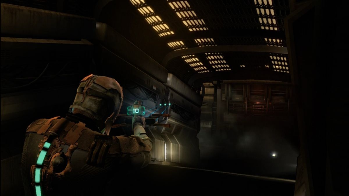 Dead Space (Xbox 360) screenshot: Most guns come equipped with a flashlight.