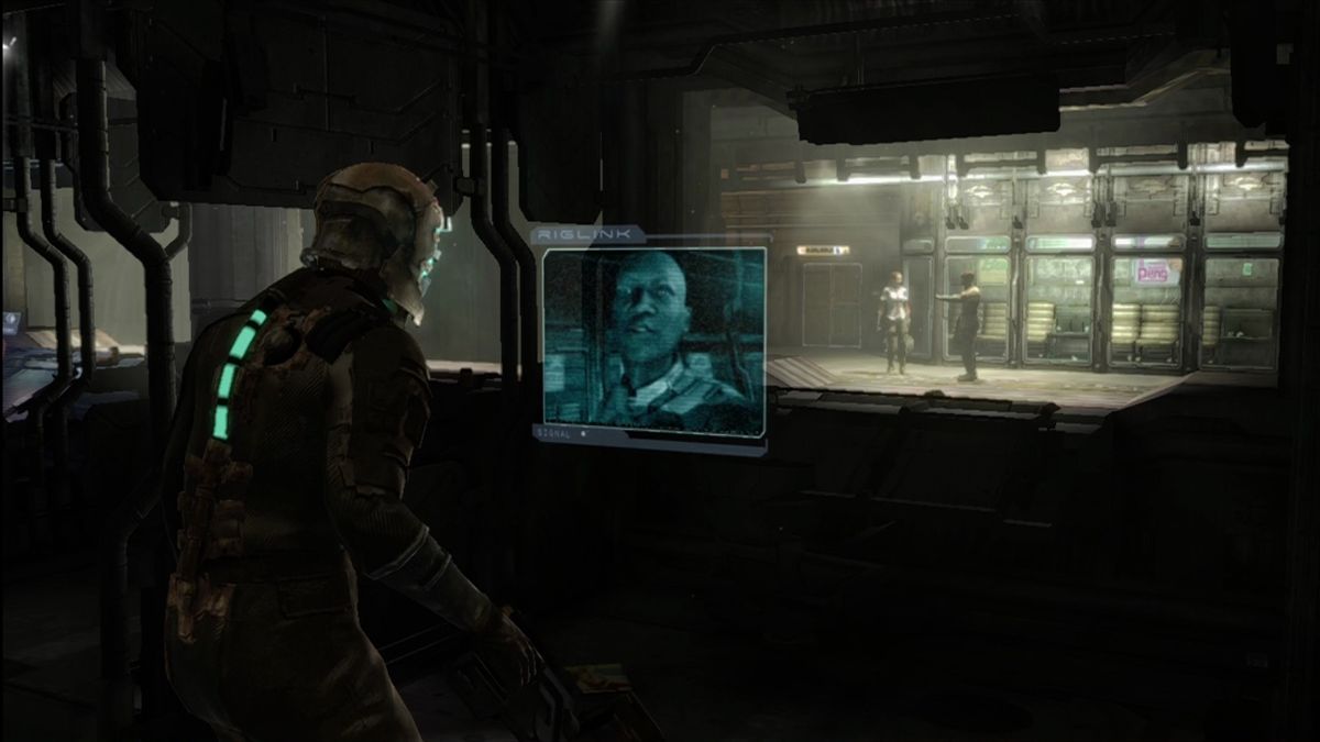 Dead Space (Xbox 360) screenshot: Separated, but still in contact through video comms.