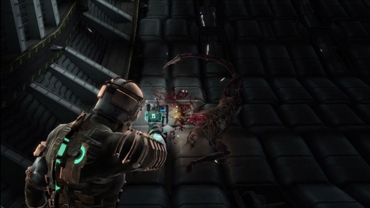 Dead Space (Xbox 360) screenshot: Shoot their limbs and watch them float off.