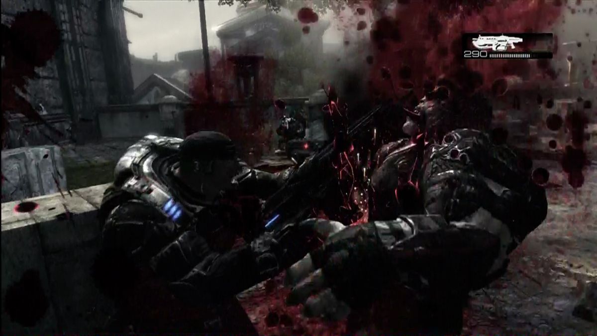 Gears of War (Xbox 360) screenshot: Getting our hands wet with the chainsaw.