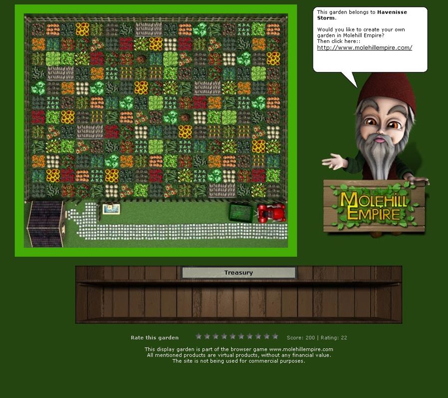 Molehill Empire (Browser) screenshot: You can display your garden for others to take a look - and peek at other players' property.
