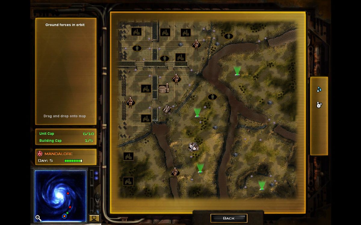 Star Wars: Empire at War - Forces of Corruption (Windows) screenshot: You can now place your ground units on the land map, or view your enemy's defenses.
