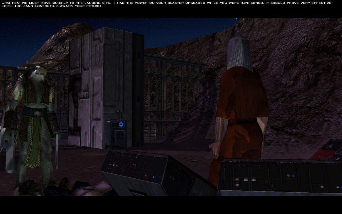 Star Wars: Empire at War - Forces of Corruption (Windows) screenshot: Tyber and his BFF, Ural Fenn bust out of Hutt prison.