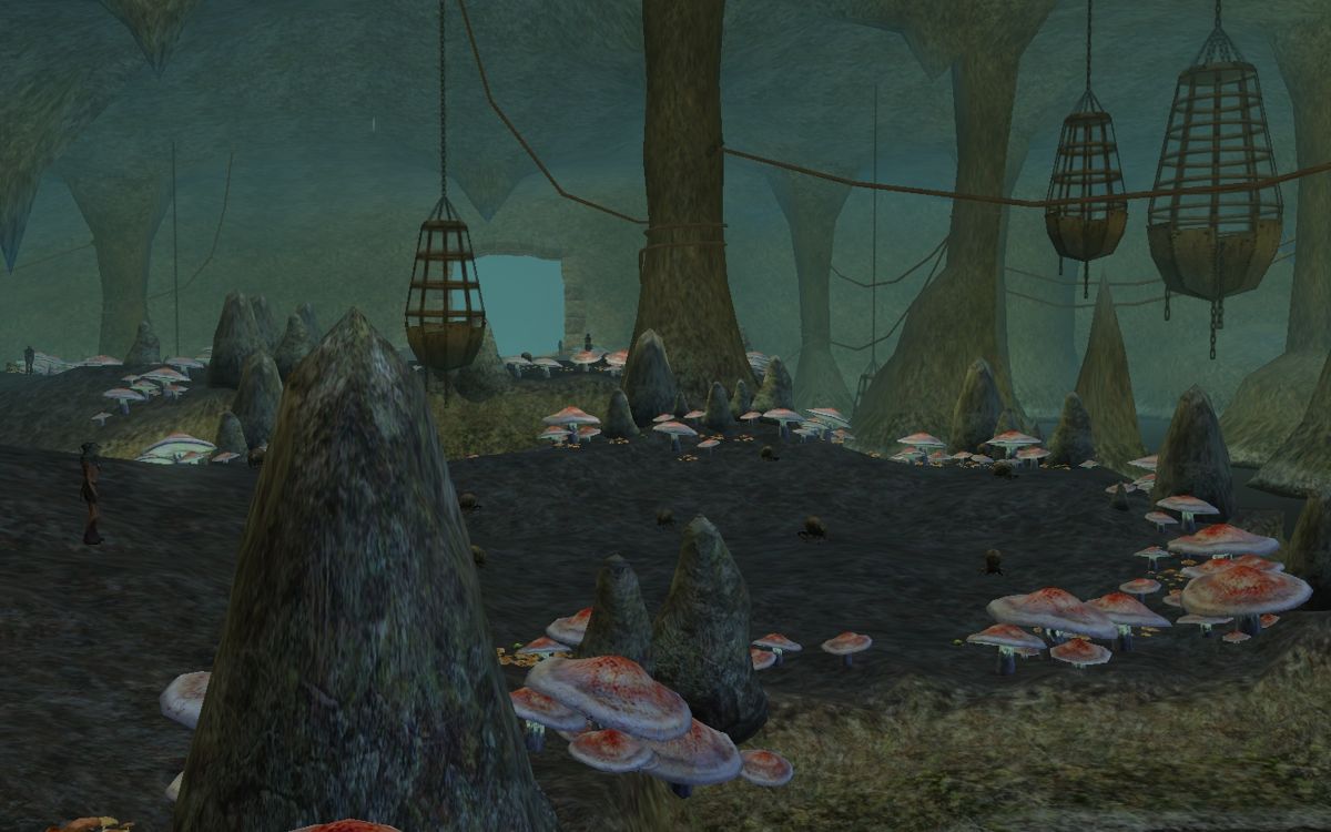 Star Wars: Galaxies - Episode III: Rage of the Wookiees (Windows) screenshot: A clan of Wookies lives and works in the caverns.