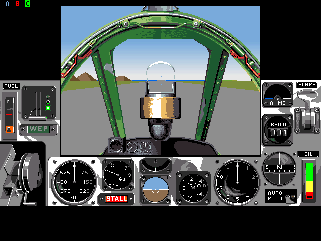 Air Warrior (DOS) screenshot: P-38 Lighting sitting on runway clear for take-off