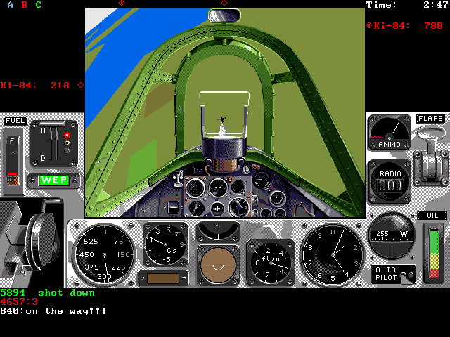 Air Warrior (DOS) screenshot: He is in serious trouble major smoke and I keep on the guns at 218 yards
